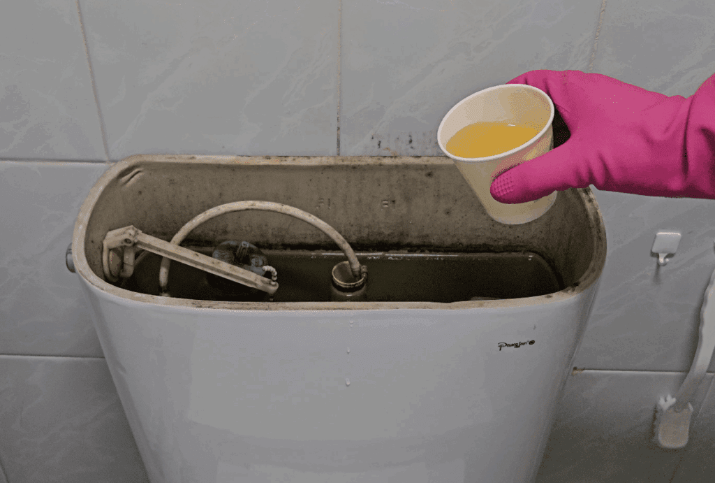 변기 물통에 식초 붓기